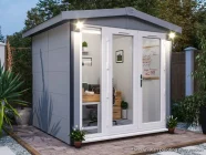 Dominator 2.5m x 2.5m Composite Garden Office Gable Roof White uPVC Painting Suggestion Night