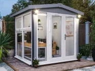 Dominator 2.5m x 2.5m Composite Garden Office Gable Roof White uPVC Painting Suggestion Night