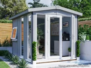 Dominator 2.5m x 3.5m Composite Garden Office Gable Roof White uPVC Painting Suggestion Night