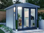 Dominator 2.5m x 3.5m Composite Garden Office Gable Roof Grey uPVC Painting Suggestion Night