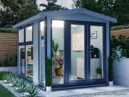 Dominator 2.5m x 3.5m Composite Garden Office Gable Roof Grey uPVC Painting Suggestion Night