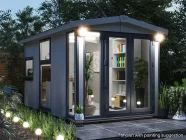 Dominator 2.5m x 4.5m Composite Garden Office Gable Roof Grey uPVC Painting Suggestion Night