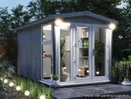 Dominator 2.5m x 4.5m Composite Garden Office Gable Roof White uPVC Painting Suggestion Night