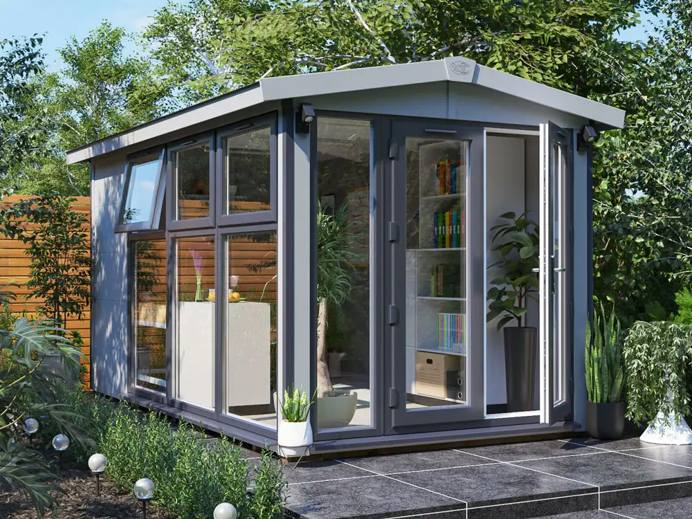 dominator garden office 2.5 x 4.5 grey upvc office