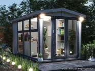 Dominator 2.5m x 4.5m Composite Garden Office Gable Roof Grey uPVC Painting Suggestion Night