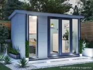 Dominator 3.5m x 2.5m Composite Garden Office Gable Roof Grey uPVC Painting Suggestion Night