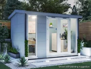 Dominator 3.5m x 2.5m Composite Garden Office Gable Roof White uPVC Painting Suggestion Night