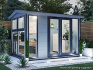 Dominator 3.5m x 2.5m Composite Garden Office Gable Roof Grey uPVC Painting Suggestion Night