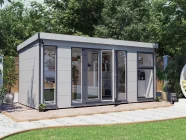 Grey-Painted Dominator Composite Pent Garden office 5.5m x 2.5m with grey uPVC