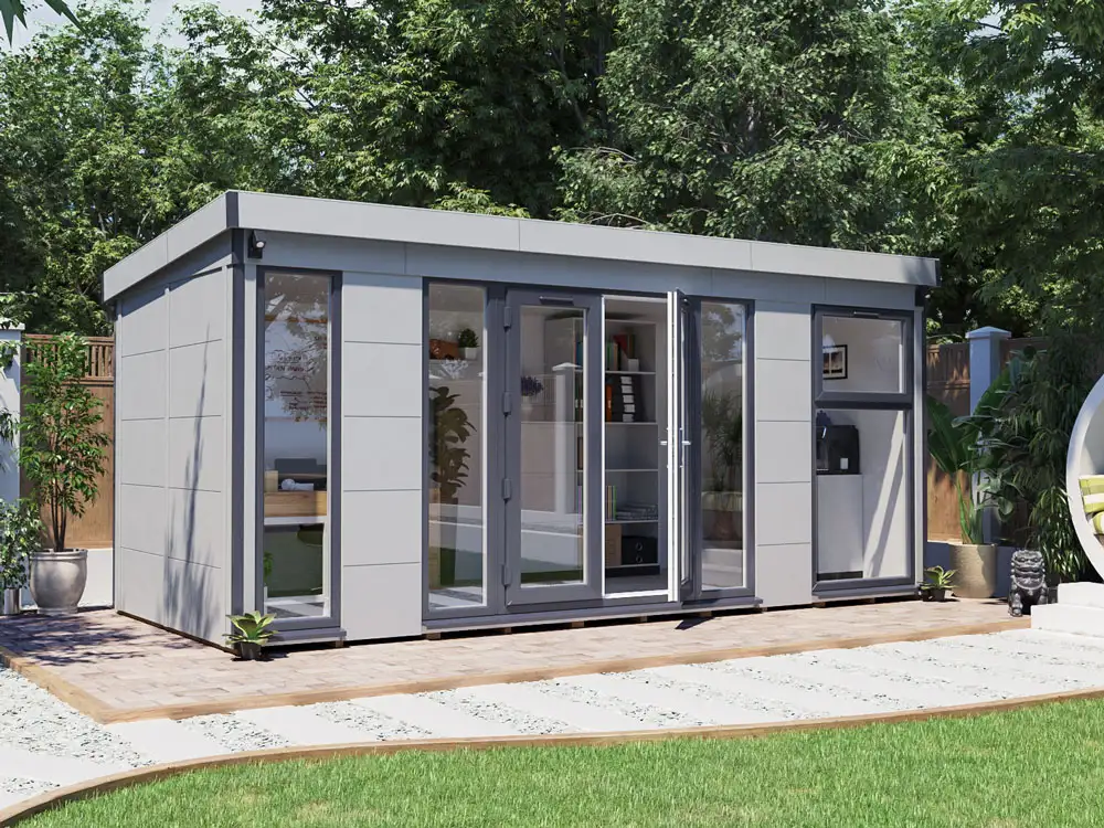 Dominator Composite Garden Office, unpainted, with grey upvc 5.5m x 2.5m