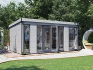 Dominator Composite Pent Garden Office 5.5m x 3.5m with Solid walls, grey painted and grey upvc