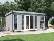 Dominator Pent Composite Garden Office with solid walls, grey painted and white upvc 5.5m x 3.5m