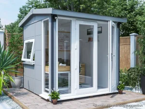 Dominator 2.5m x 2.5m Composite Garden Office Gable Roof White uPVC Painting Suggestion