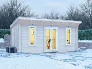 Terminator Insulated Log Cabin with White uPVC 5m x 3m Winter scene