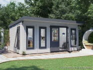 Dominator Classic Garden Office with extended roof canopy and painted