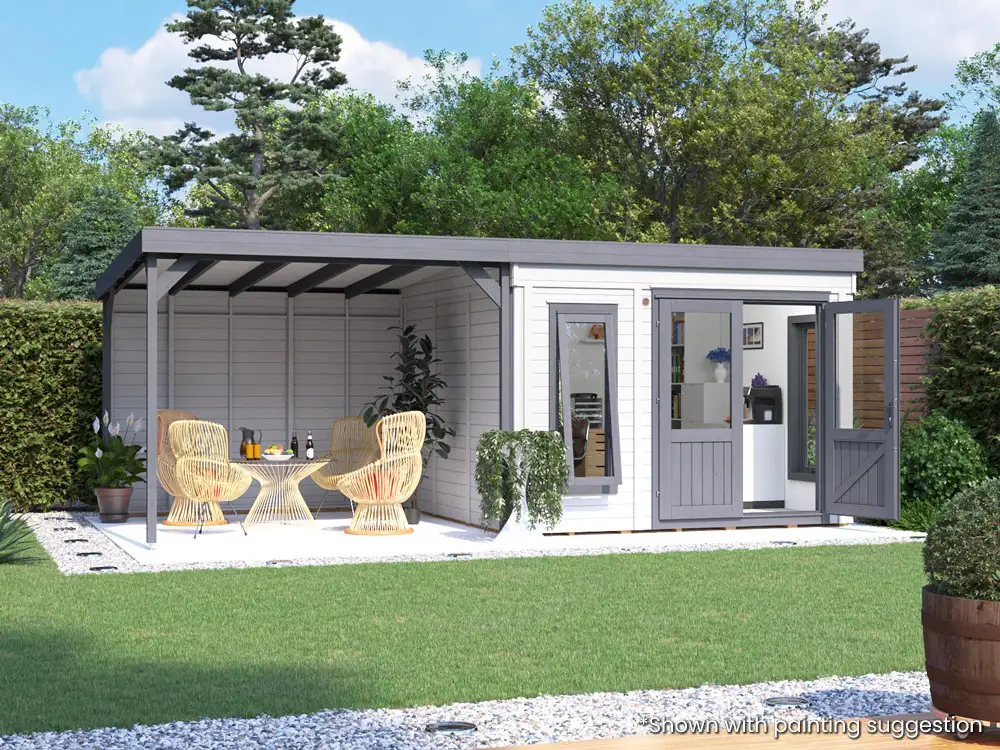 6.5m x 3.5m Dominator Classic Garden Office with Side Canopy Gazebo Extended Roof