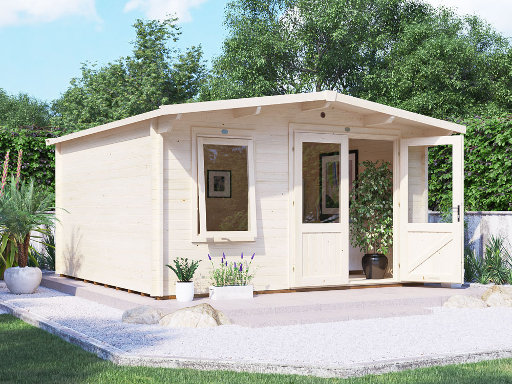 Severn Apex Log Cabin 4m x 4m Grey uPVC Open Exterior