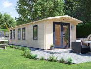 Avon log cabin with grey upvc windows and doors