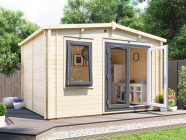 Severn Warmalog fully insulated log cabin Grey uPVC - Exterior Summer