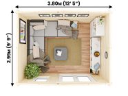 Severn Insulated Warmalog cabin 3830 4 x 3 top down interior