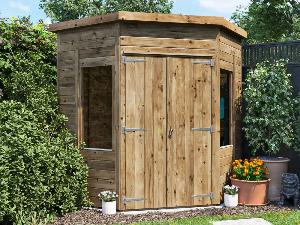 Overlord-Corner-Shed-Glazed-1818-Double-Door-Open
