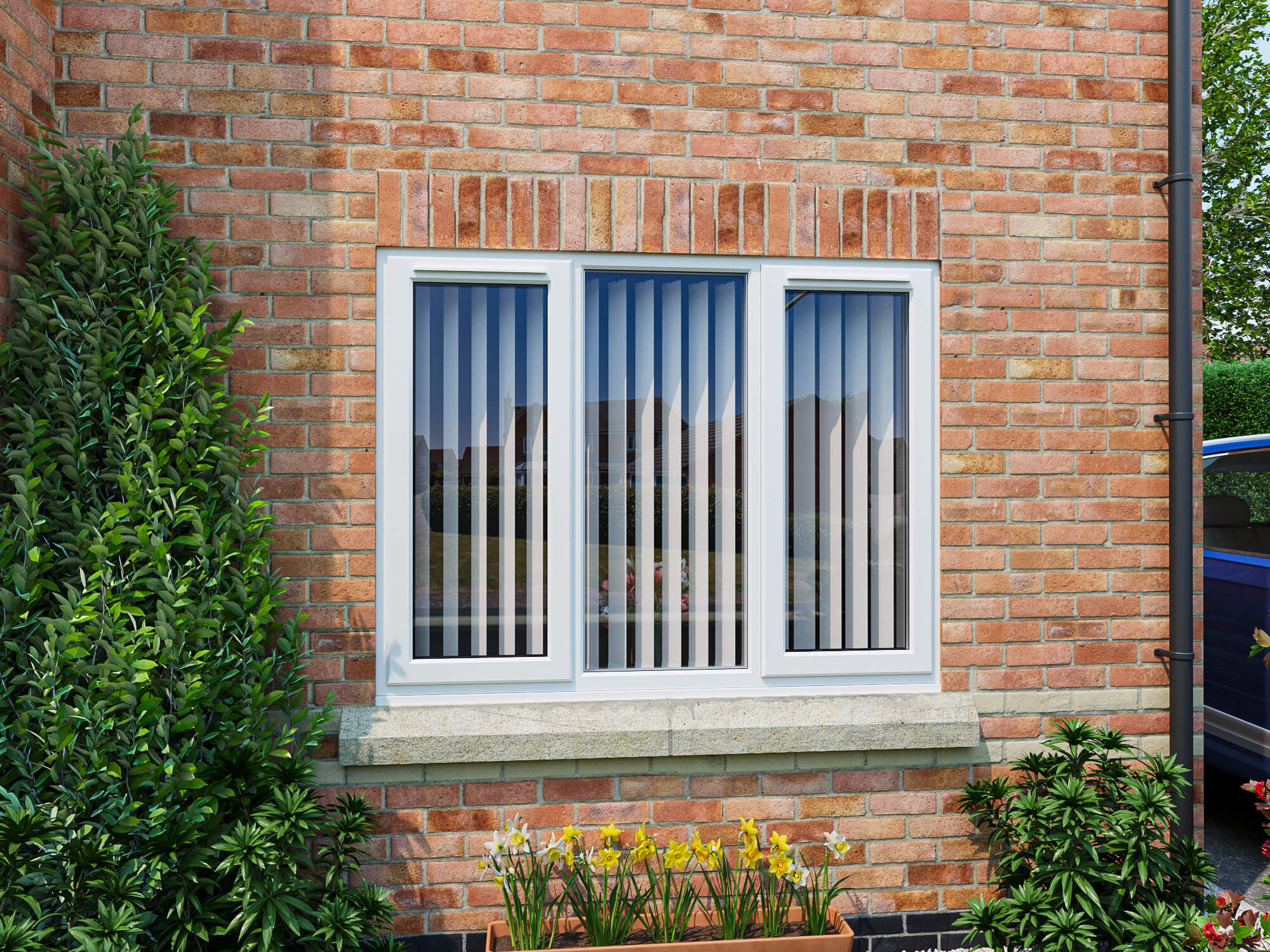 Window set in a wall with blinds