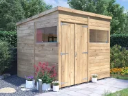 overlord garden shed pent roof with windows and double door 2.4m x 2.4m