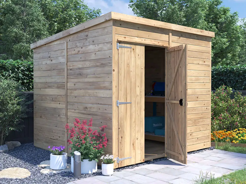 overlord garden shed pent roof double door 2.4m x 2.4m