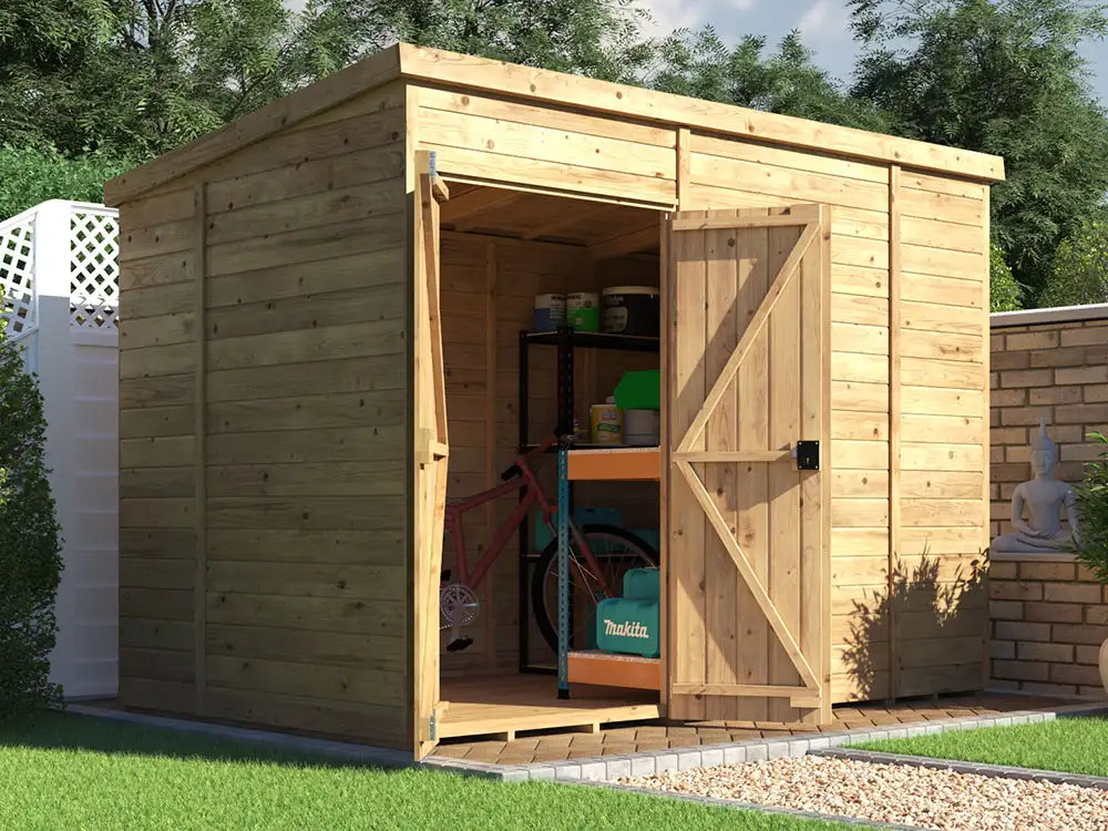 overlord pent roof garden shed double door 3m x 1.8m