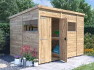overlord garden shed pent roof 3m x 2.4m with windows and double door