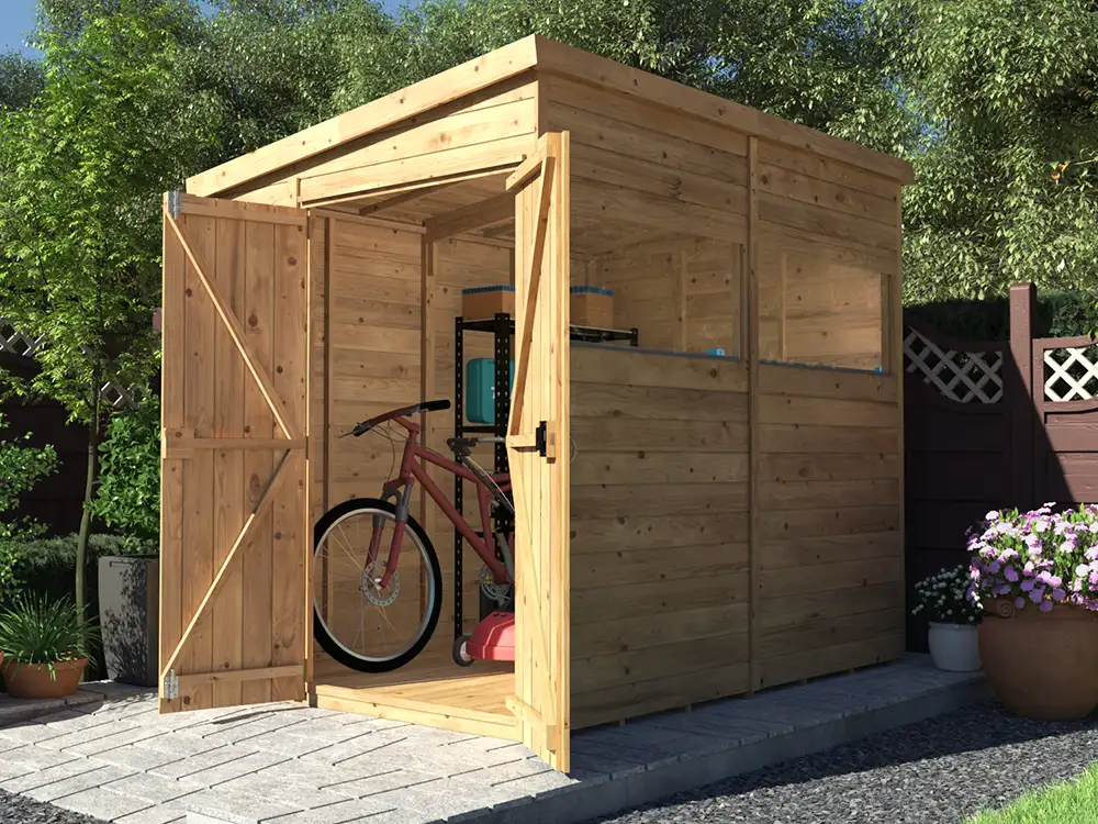 overlord garden shed with reverse pent roof 1.8m x 2.4m double door