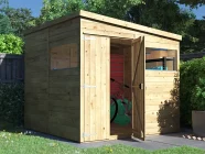 overlord garden shed reverse pent roof with windows and double door 2.4m x 2.4m