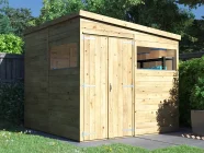 overlord garden shed reverse pent roof with windows and double door 2.4m x 2.4m