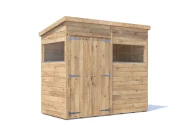 garden shed 2.4m x 1.2m overlord pent roof with windows and double door