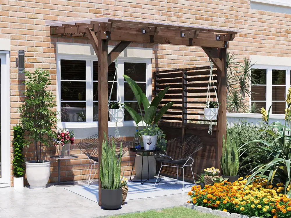 Brise Soleil Lean To Pergola with Roof and Privacy Panel 2m x 1.8m