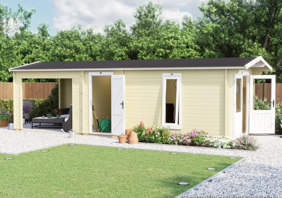 Severn Log Cabin with Side Store and Gazebo Extension