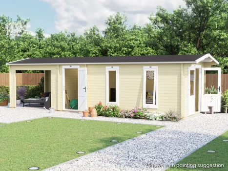 Severn Log Cabin with Side Store and Gazebo Extension