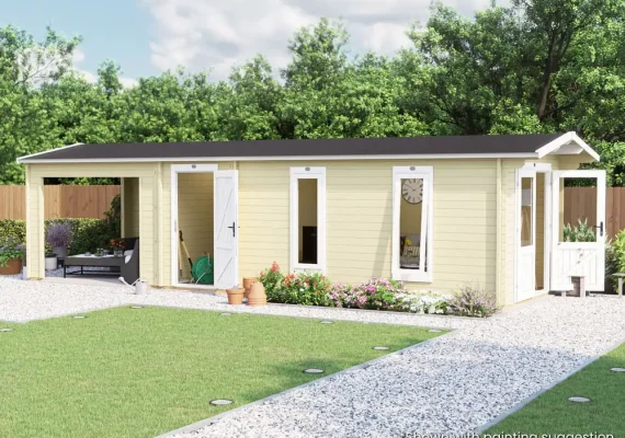 Severn Log Cabin with Side Store and Gazebo Extension