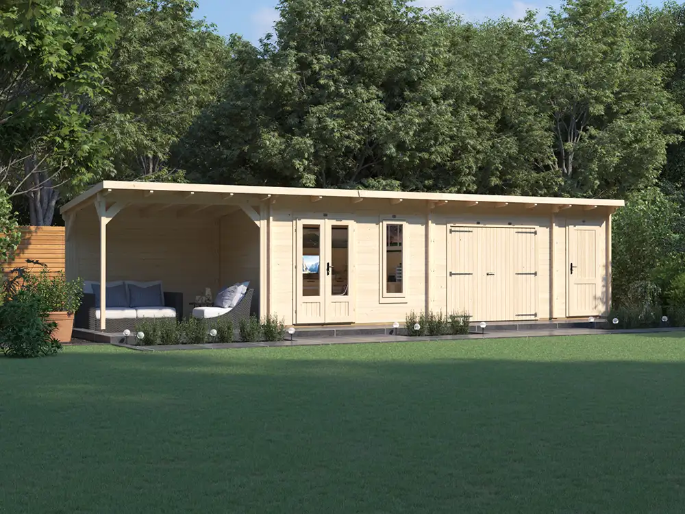BigEvil Log Cabin with Shed, Workshop and Gazebo W11m x D2.5m