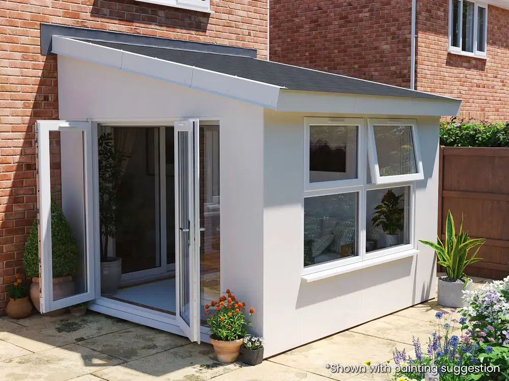 Addroom Conservatory Alternative 3m x 3m with Skylights Side Door Dwarf Window Grey uPVC Painted