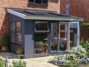 Addroom Conservatory Alternative 4m x 3m with Skylights Dwarf Window Grey uPVC Painted