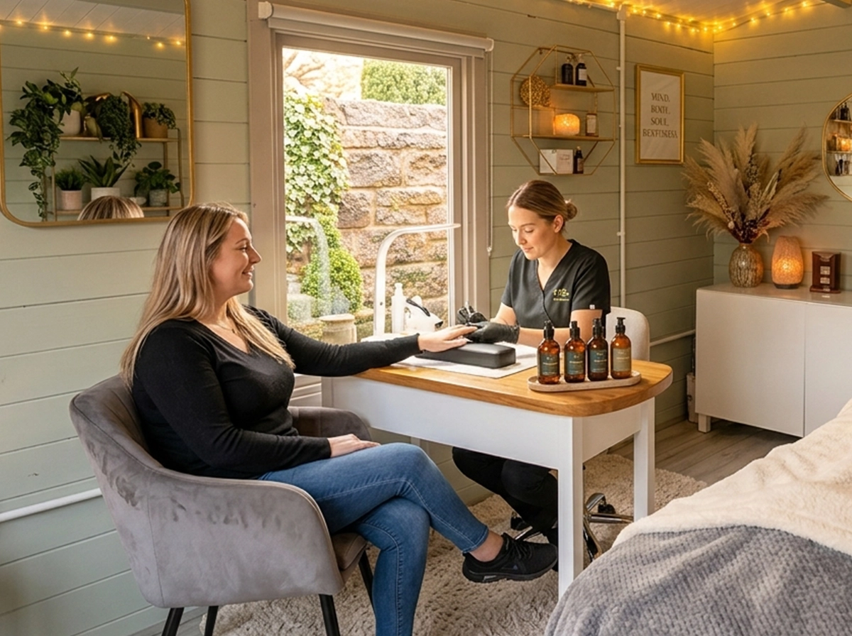 Professional nail salon cabin where a customer is getting a treatment