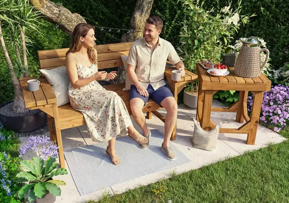 Garden Bench and Freestanding Table Set
