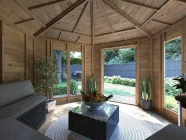 Pressure Treated Wooden Hexagonal Summer House 3.5m x 3m Garden Room Interior