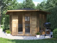 Pressure Treated Wooden Hexagonal Summer House 3.5m x 3m in Garden