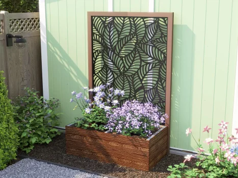 Timber Effect Garden Bed Planter with Decorative Screen 1200mm x 600mm x 400mm