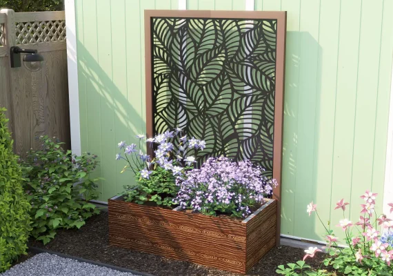 Timber Effect Garden Bed Planter with Decorative Screen 1200mm x 600mm x 400mm