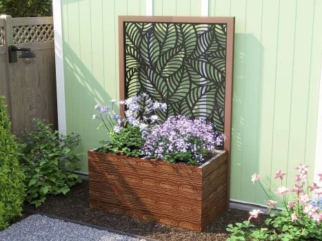 Timber Effect Garden Planter with Decorative Screen 1200mm x 600mm x 600mm