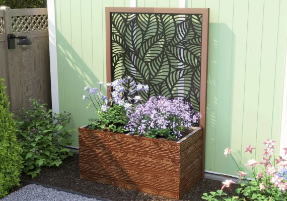 Timber Effect Garden Planter with Decorative Screen 1200mm x 600mm x 600mm
