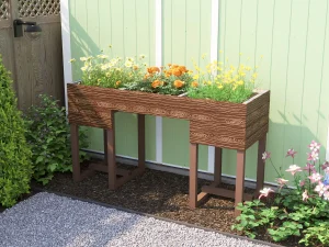 1.8m x 0.6m Composite Timber Effect Elevated Garden Bed Planter with Flowers